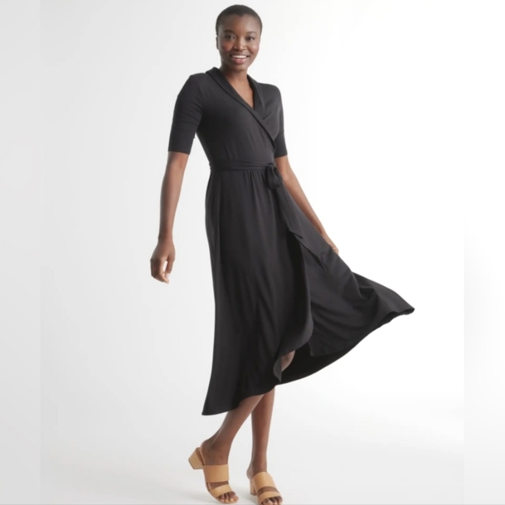 Quince Tencel Jersey Midi Wrap Dress In Navy Women’s Size Large